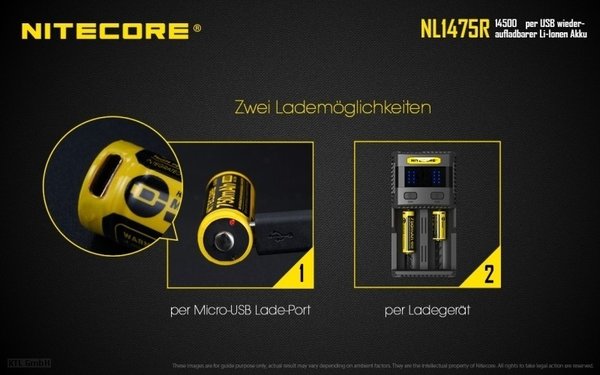 NiteCore 14500 USB Li-Ion Akku - 750 mAh NL1475R
